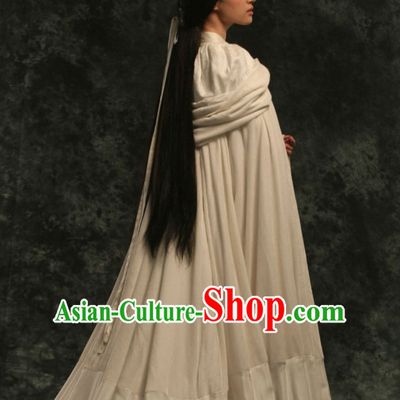 Ancient Chinese Empress White Hanfu Han Fu Clothing and Mantle Complete Set for Women