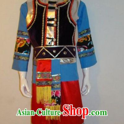 Chinese Traditional Ethnic Costumes Clothing and Hat Complete Set