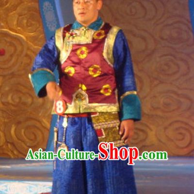 Chinese Traditional Ethnic Mongolian Emperor Dresses Wear Clothing and Hat Complete Set for Men