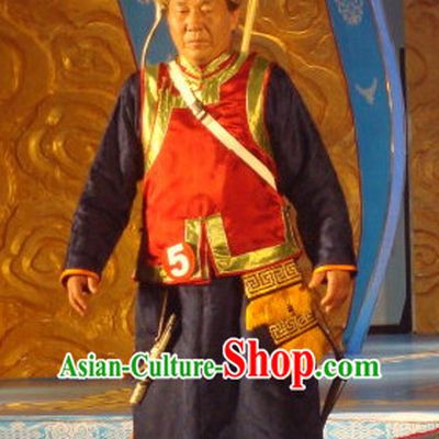 Chinese Traditional Ethnic Mongolian Musician National Costumes Dresses Wear Clothing and Hat Complete Set for Men