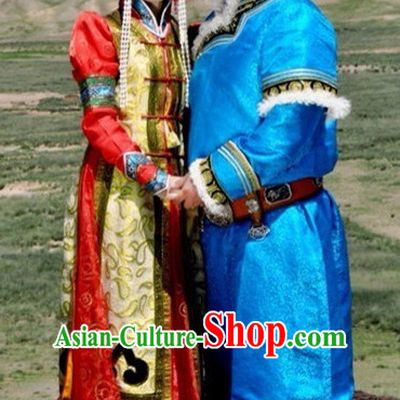 Chinese Traditional Ethnic Empress and Emperor National Costumes Wedding Dresses Wear Clothing and Hat 2 Complete Sets