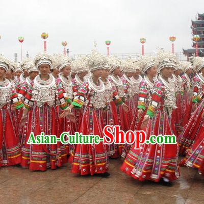 Chinese Miao Ethnic Clothing Minority Clothing Cultural Costumes and Hat Complete Set for Women