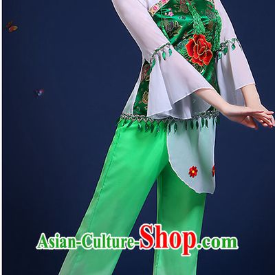 Chinese Folk Fan Dance Costumes and Headpieces Complete Set for Women