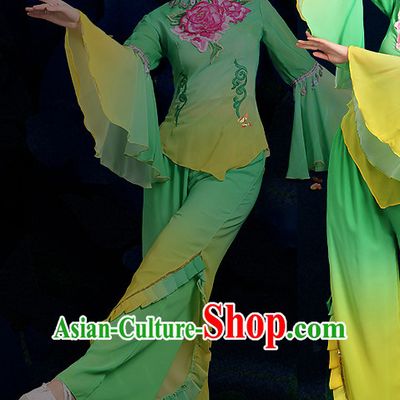 Chinese Folk Fan Dance Costumes and Headpieces Complete Set for Women