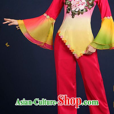 Chinese Folk Fan Dance Costumes and Headpieces Complete Set for Women