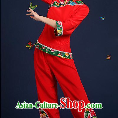 Chinese Folk Fan Dance Costumes and Headpieces Complete Set for Women