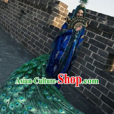 Chinese Ancient Peacock Prince Clothing and Hair Pieces Complete Set for Men