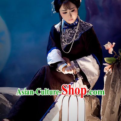 Chinese Qing Dynasty Hanfu Clothing Mandarin Dresses and Hair Accessories Complete Set for Women