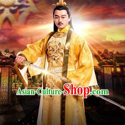 Ancient Chinese Emperor Men's Clothing _ Apparel Chinese Traditional Dress Theater and Reenactment Costumes Complete Set for Men