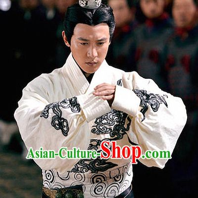 Ancient Chinese Prime Minster Men's Clothing _ Apparel Chinese Traditional Dress Theater and Reenactment Costumes and Coronet Complete Set for Men