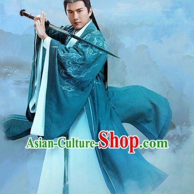 Ancient Chinese Men's Clothing _ Apparel Chinese Traditional Dress Theater and Reenactment Costumes and Coronet Complete Set for Men