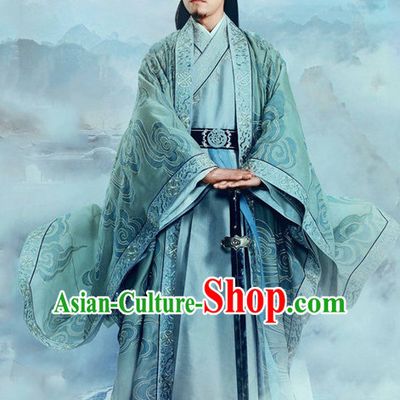 Ancient Chinese Guzhuang Men's Clothing _ Apparel Chinese Traditional Dress Theater and Reenactment Costumes and Coronet Complete Set for Men