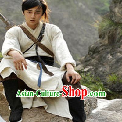 Ancient Chinese Traveller Men's Clothing _ Apparel Chinese Traditional Dress Theater and Reenactment Costumes and Coronet Complete Set for Men