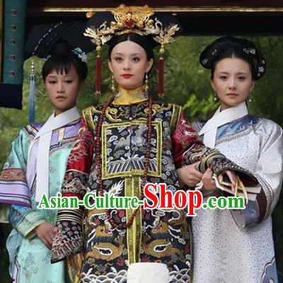 Chinese Empress Manchu Women's Wedding Bridal Clothing _ Apparel Chinese Traditional Dress Theater and Reenactment Costumes and Headwear Complete Set