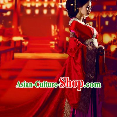 Chinese Empress Tang Dynasty Women's Wedding Bridal Clothing _ Apparel Chinese Traditional Dress Theater and Reenactment Costumes and Headwear Complete Set