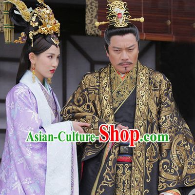 Chinese Ancient Emperor Men's Clothing _ Apparel Chinese Traditional Dress Theater and Reenactment Costumes and Headwear Complete Set