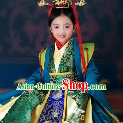 Chinese Ancient Empress Kids's Clothing _ Apparel Chinese Traditional Dress Theater and Reenactment Costumes and Headwear Complete Set