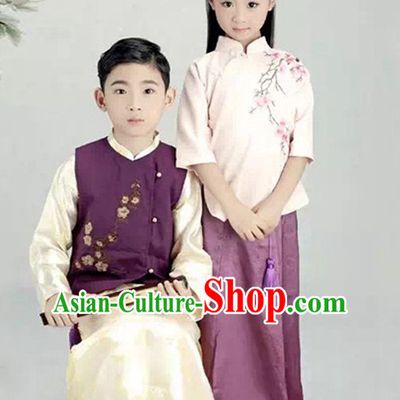 Chinese Minguo Period Kids's Clothing _ Apparel Chinese Traditional Dress Theater and Reenactment Costumes and Hat Complete Set