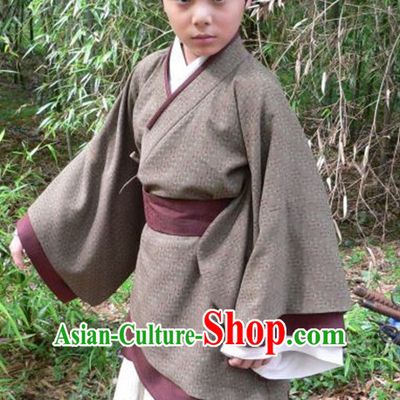 Chinese Ancient Hanfu Kids's Clothing _ Apparel Chinese Traditional Dress Theater and Reenactment Costumes and Hat Complete Set
