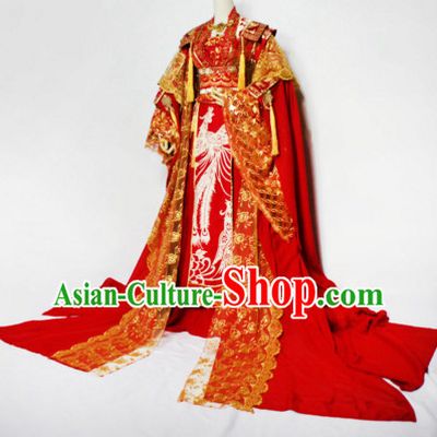 Chinese Women Traditional Royal Empress Wedding Dress Cheongsam Ancient Chinese Imperial Clothing Cultural Bridal Robes Complete Set