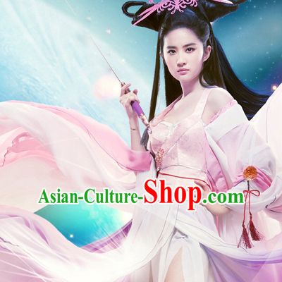 Chinese TV Drama Fairy Costume Ancient Theatrical Costumes Historical Clothing and Hair Jewelry Complete Set for Women