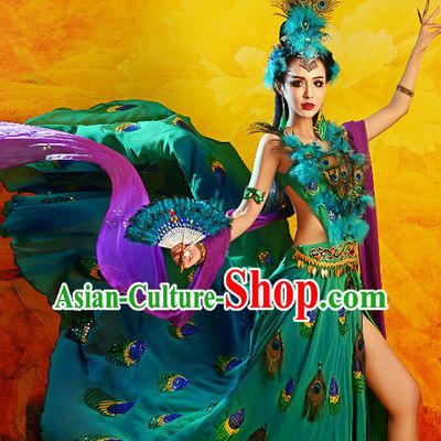 Chinese TV Drama Peacock Beauty Costume Ancient Theatrical Costumes Historical Clothing and Hair Jewelry Complete Set for Women