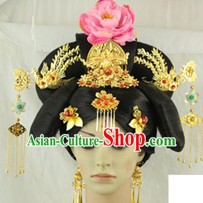 Traditional Chinese Style Black Wigs and Hairpins for Women