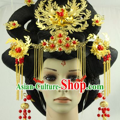 Traditional Chinese Style Black Wigs and Hairpins for Women
