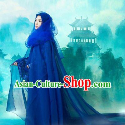 Blue Ancient Chinese Fairy Costumes Complete Set for Women