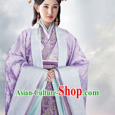 Top Chinese Ancient Empress Women's Clothing _ Apparel Chinese Traditional Dress Theater and Reenactment Costumes and Hat Complete Set