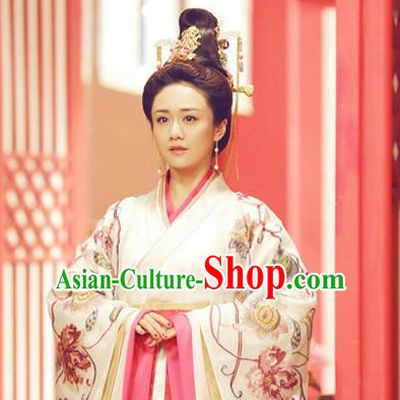 Top Chinese Ancient Empress Women's Clothing _ Apparel Chinese Traditional Dress Theater and Reenactment Costumes and Hat Complete Set