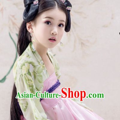 Ancient Chinese Princess Dress Empress Costumes and Headpieces Complete Set for Child