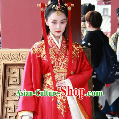 Top Chinese Ancient Empress Women's Clothing _ Apparel Chinese Traditional Dress Theater and Reenactment Costumes and Headwear Complete Set