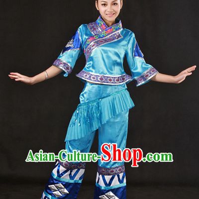 Happy Festival Chinese Minority Dress Zhuang Uniform Traditional Stage Ethnic National Costume Sale Complete Set