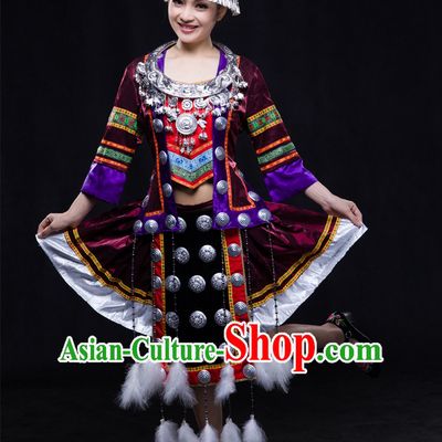 Happy Festival Chinese Minority Dress Miao Uniform Traditional Stage Ethnic National Costume Sale Complete Set