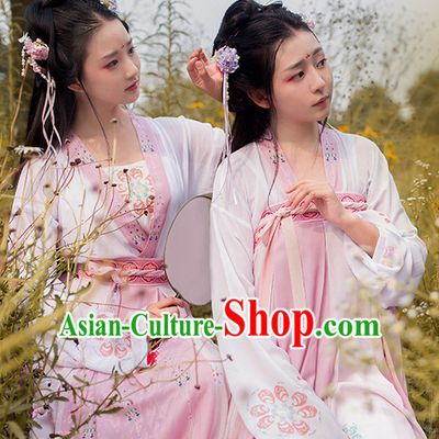 Chinese Traditional Hanfu Dress Ancient Chinese Lady Costumes and Headpieces Complete Set for Women Girls