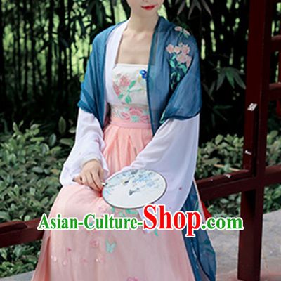 Chinese Traditional Hanfu Dress Ancient Chinese Lady Costumes and Headpieces Complete Set for Women Girls