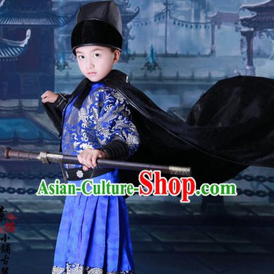 Traditional Chinese Costume Chinese Classical Clothing Garment and Headpieces Complete Set for Kids Boys