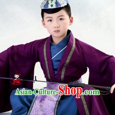Traditional Chinese Costume Chinese Classical Clothing Garment and Headpieces Complete Set for Kids Boys