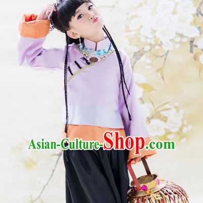 Traditional Chinese Costume Chinese Classical Clothing Garment and Headpieces Complete Set for Kids Girls