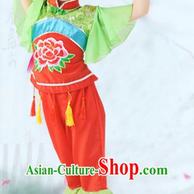 Traditional Chinese Fan Dancing Costume Chinese Dance Costumes Complete Set for Kids Girls