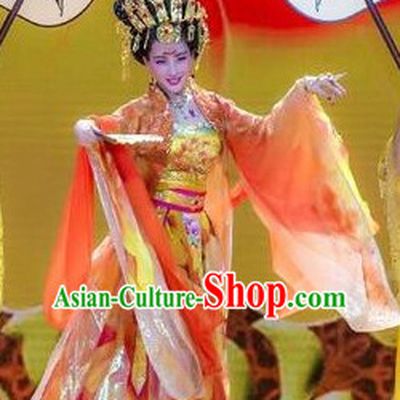 Traditional Chinese Stage Dancing Costume Chinese Classical Dance Costumes and Headpieces Complete Set for Women