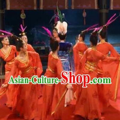 Traditional Chinese Stage Dancing Costume Chinese Classical Dance Costumes and Headpieces Complete Set for Women