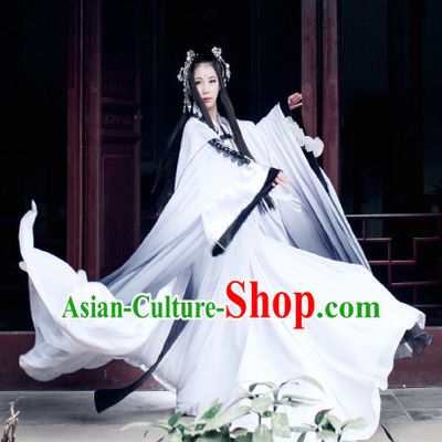 Top White Black Chinese Imperial Royal Princess Traditional Wear Queen Dresses Fairy Cosplay Costumes Ideas Asian Cosplay Supplies Complete Set