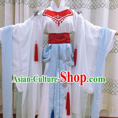 Ancient Chinese Princess Hanfu National Costumes and Headpieces Complete Set for Women