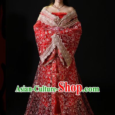 Ancient Chinese Bridal Hanfu National Costumes and Headpieces Complete Set for Women