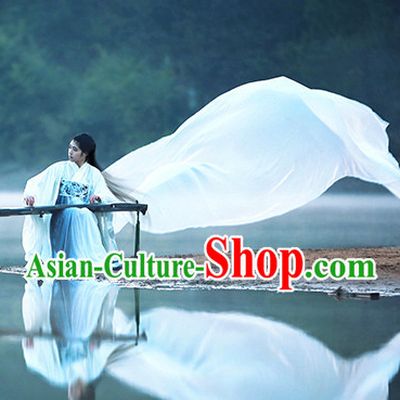 Ancient Chinese Fairy Beauty Hanfu National Costumes and Headpieces Complete Set for Women