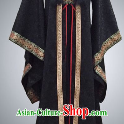 Black Ancient Chinese Prince Clothing Han Fu National Costumes Complete Set for Men