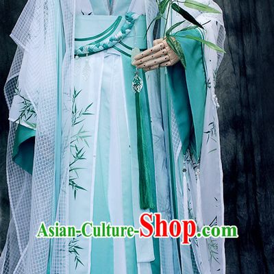 Ancient Chinese Embroidered Bamboo Hanfu Han Fu Clothes Complete Set for Men