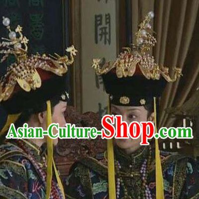 Chinese Qing Imperial Palace Empress Queen Phoenix Hat Headwear Headgear Hair Jewelry Hairpieces Set